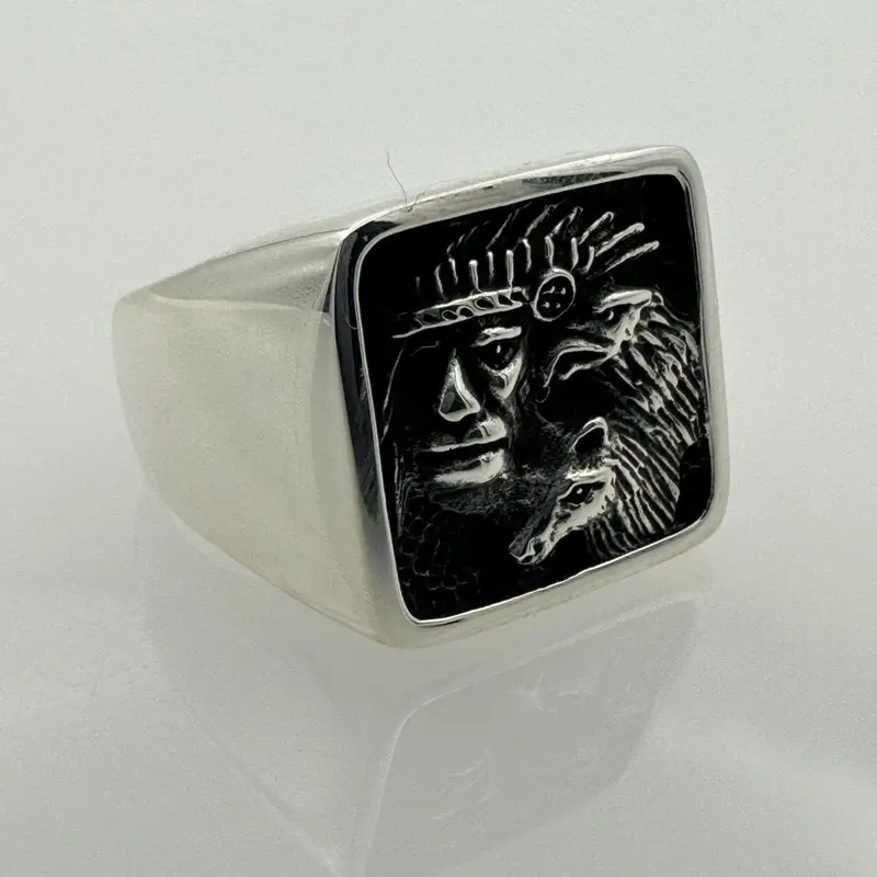 Authentic Hand-Engraved Native American Chief 925 Sterling Silver Ring for Men - Heritage Gift Jewelry