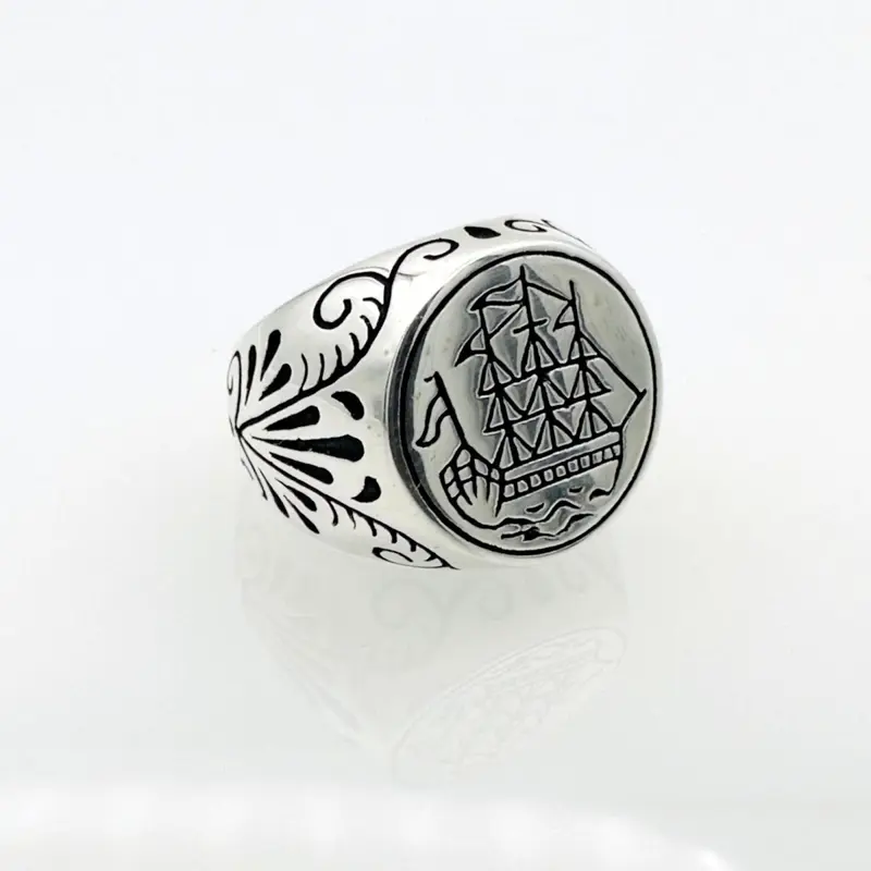 Captivating Turkish Handmade 925 Sterling Silver Men's Nautical Ship Ring