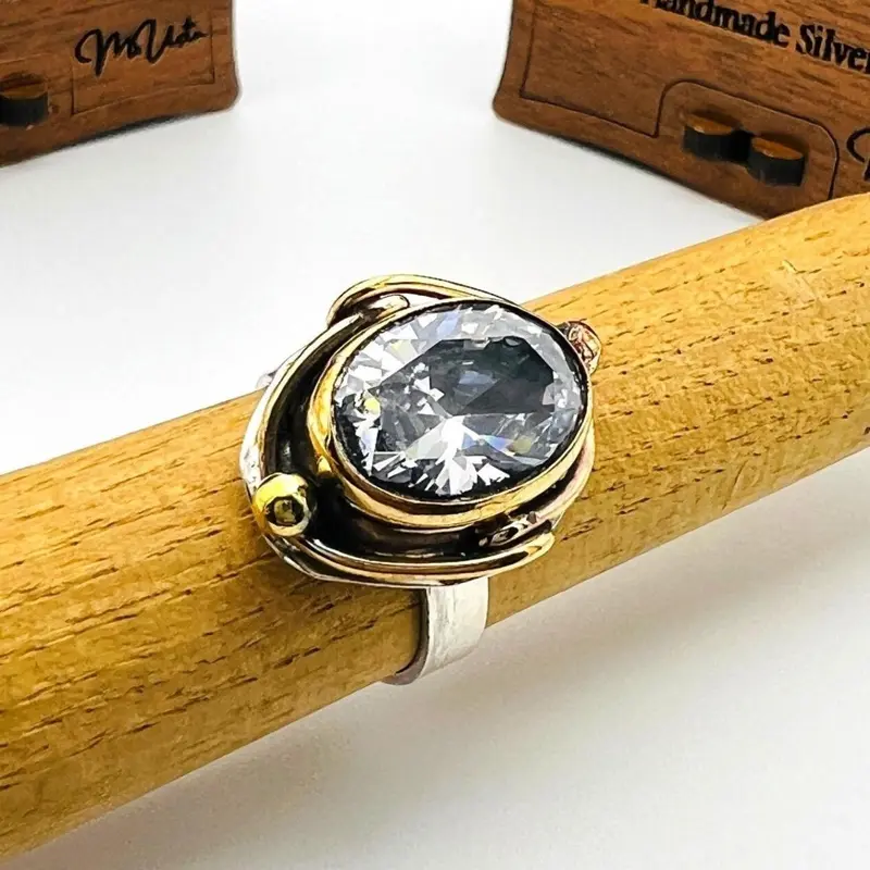 Exquisite Handmade 925K Sterling Silver White Zircon Oval Ring for Women - Timeless Gift