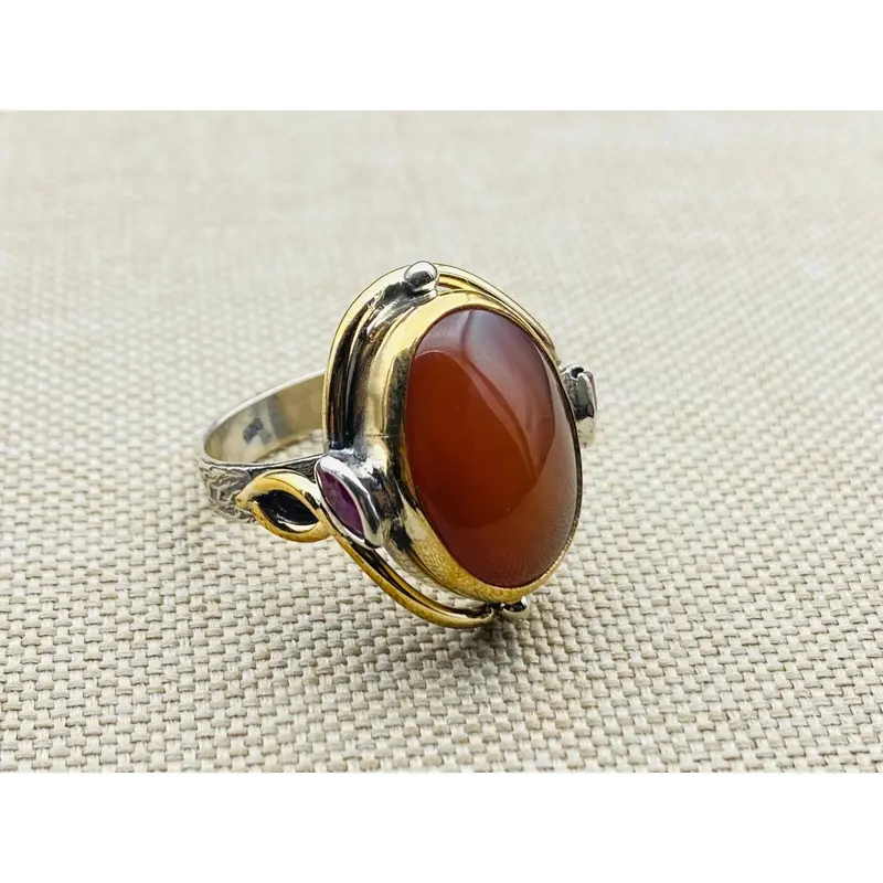 Handcrafted 925 Sterling Silver Red Agate Ring for Women - Vintage Gemstone Jewelry Gift