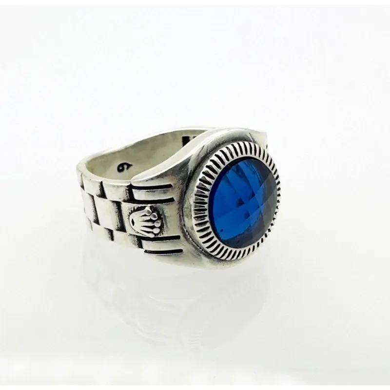 Handcrafted Men's 925 Sterling Silver Blue Sapphire Ring - Timeless Turkish Design