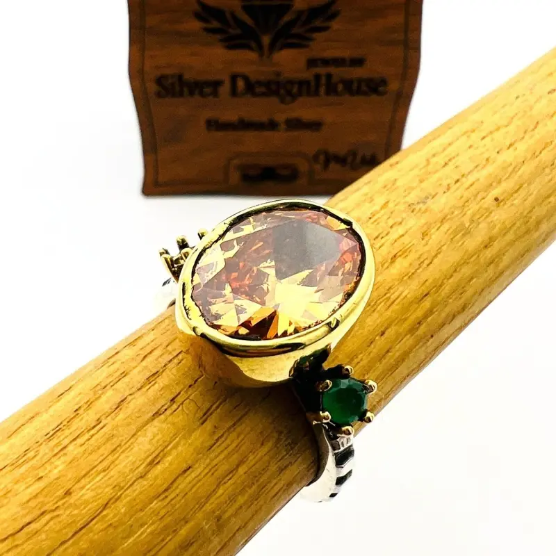 Handmade 925K Sterling Silver Citrine Ring for Women | Elegant Champagne Stone Gift