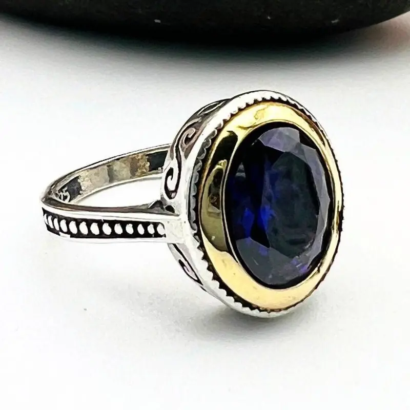 Handmade Turkish 925K Sterling Silver Purple Amethyst Oval Ring | Elegant Gift for Her