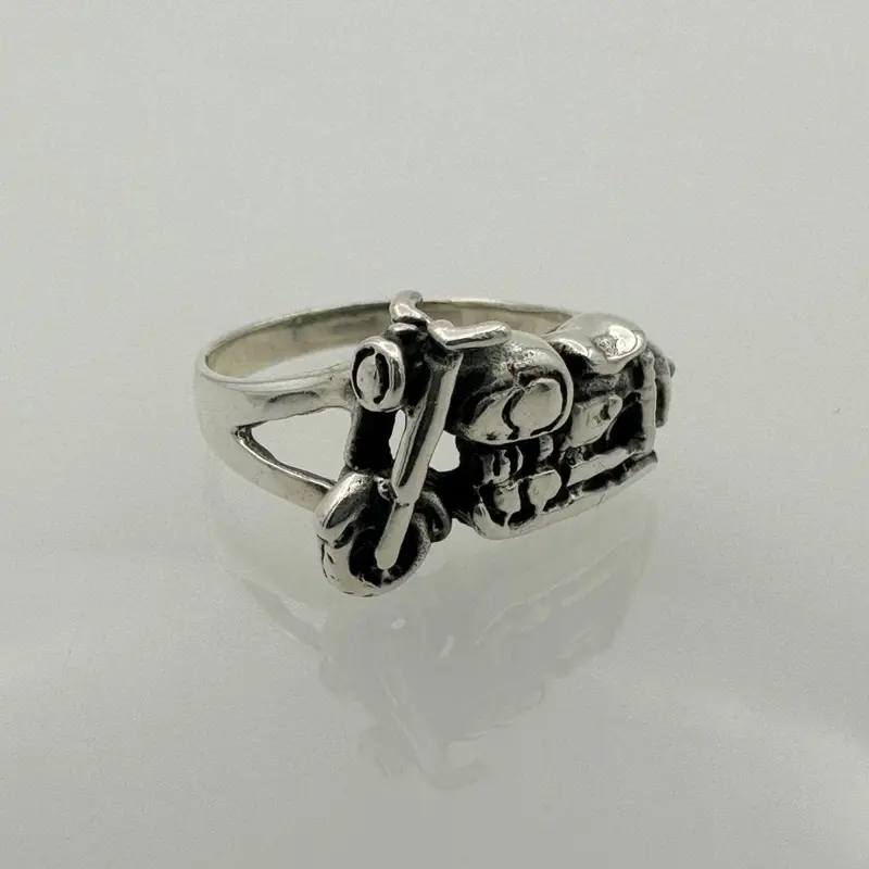 Men's 925 Sterling Silver Motorcycle Ring | Handmade Biker Jewelry Gift for Him