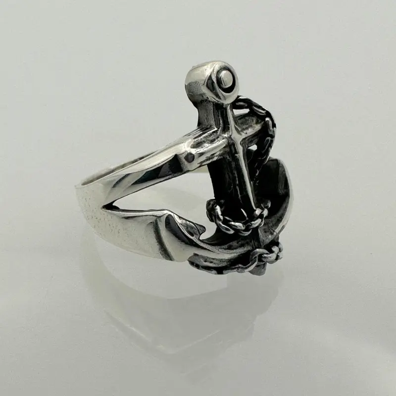 Men's Handcrafted 925 Sterling Silver Anchor Ring - Nautical Maritime Jewelry Gift