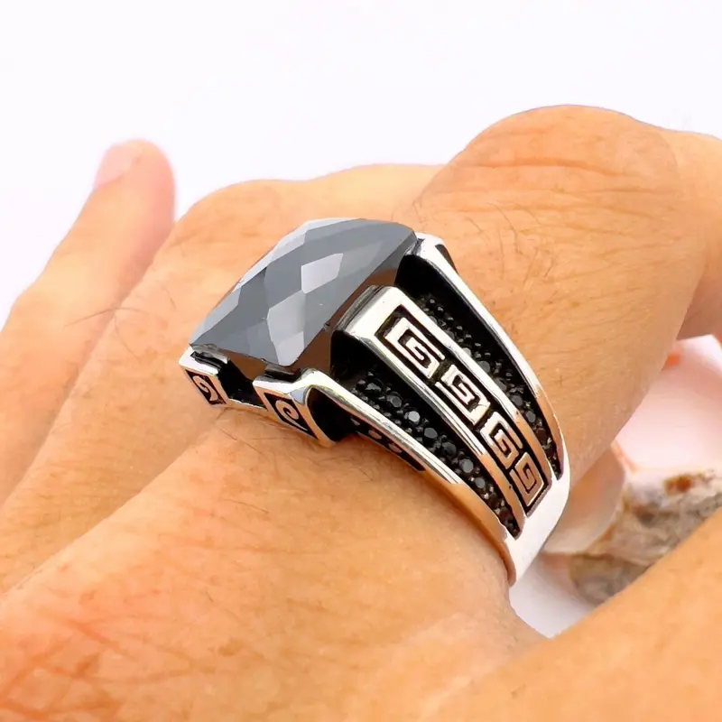 Authentic Turkish Handmade Men's 925 Sterling Silver Black Onyx Ring - Elegant Statement Gift for Him