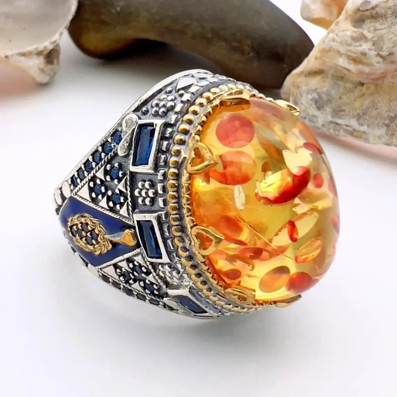 Exquisite Handcrafted Turkish Amber Topaz Men's Ring | 925 Sterling Silver | Unique Gift for Him