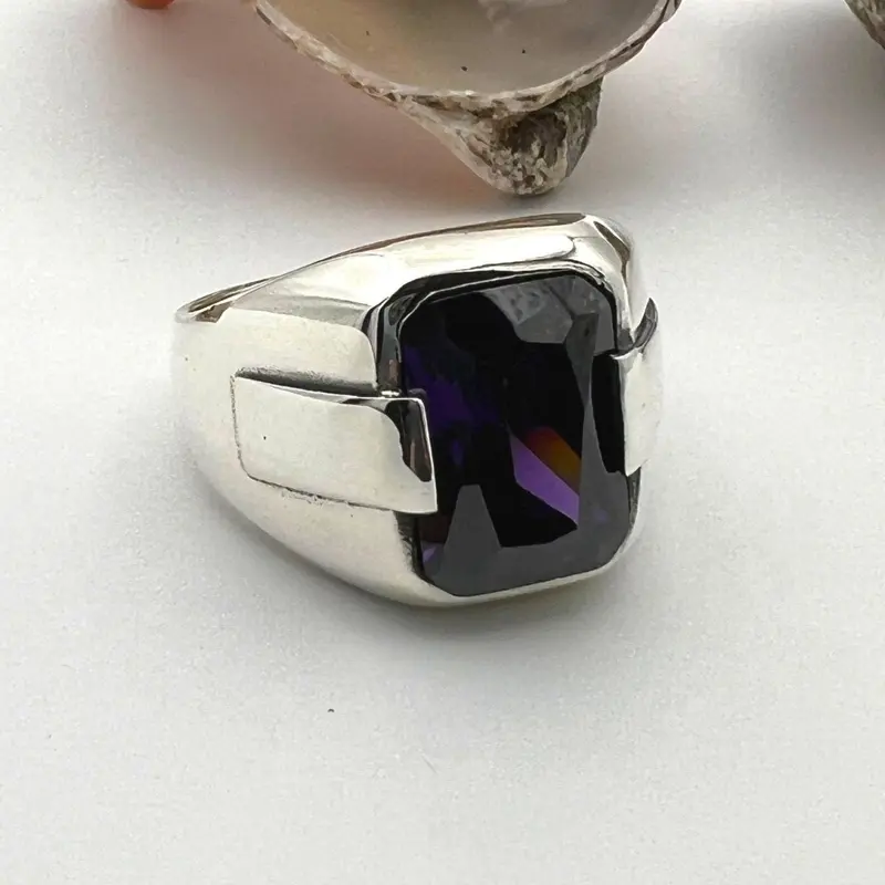 Exquisite Men's Turkish Handmade 925 Sterling Silver Amethyst Ring - Perfect Gift for Him