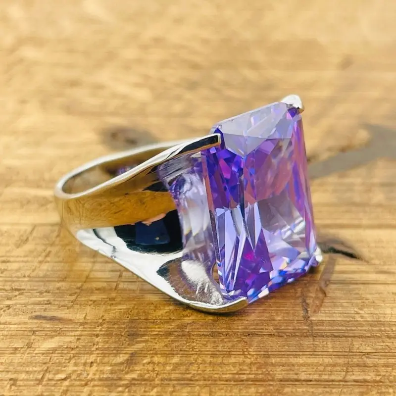 Exquisite Women's Amethyst Stacking Ring - Genuine 925K Sterling Silver Handmade Birthstone Jewelry
