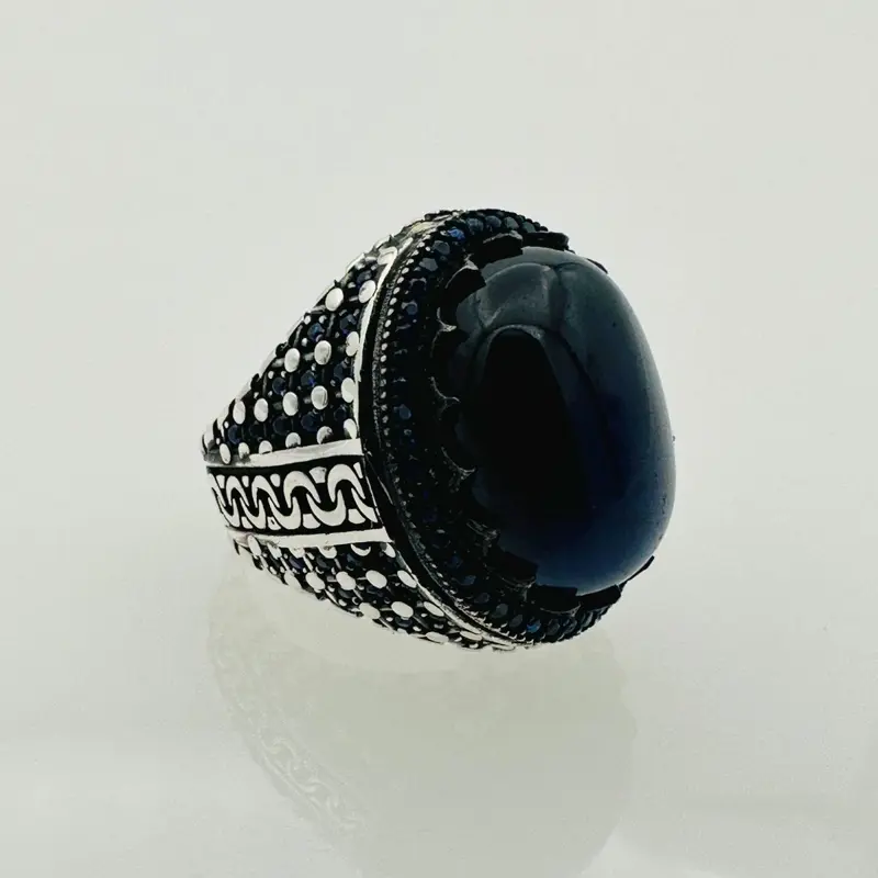 Handcrafted Men's Lapis Lazuli Ring | Genuine 925 Sterling Silver Oval Blue Gemstone Jewelry