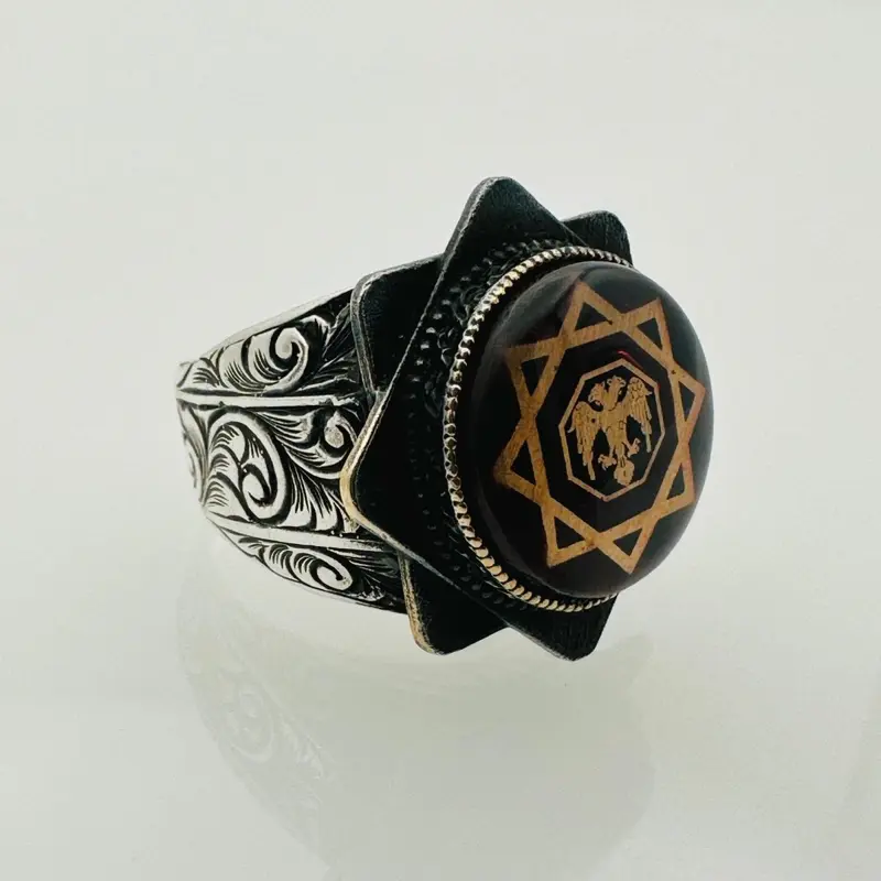 Handmade Seljuk Double Head Eagle 925 Sterling Silver Men's Ring - Historical Turkish Jewelry Gift