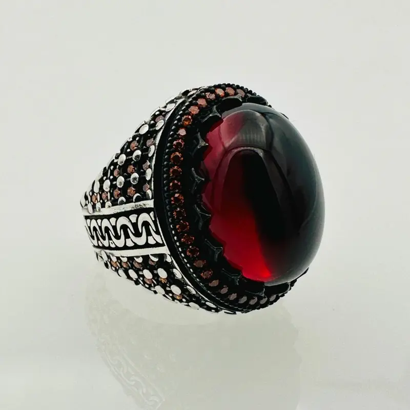 Men's Handcrafted 925 Sterling Silver Red Agate Gemstone Ring - Bold Statement & Elegant Gift