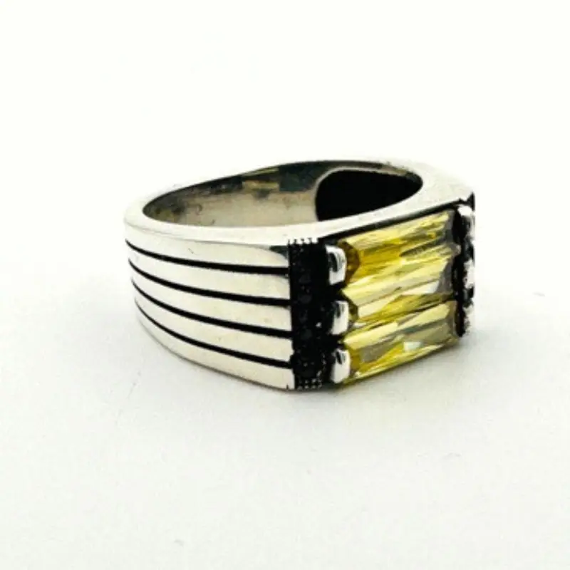 Men's Handcrafted Citrine Sterling Silver Ring - Minimalist Turkish Gemstone Jewelry