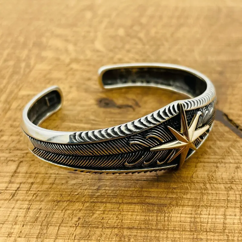 Men's Handmade 925 Sterling Silver Compass Cuff Bracelet - Adjustable Adventurer Gift