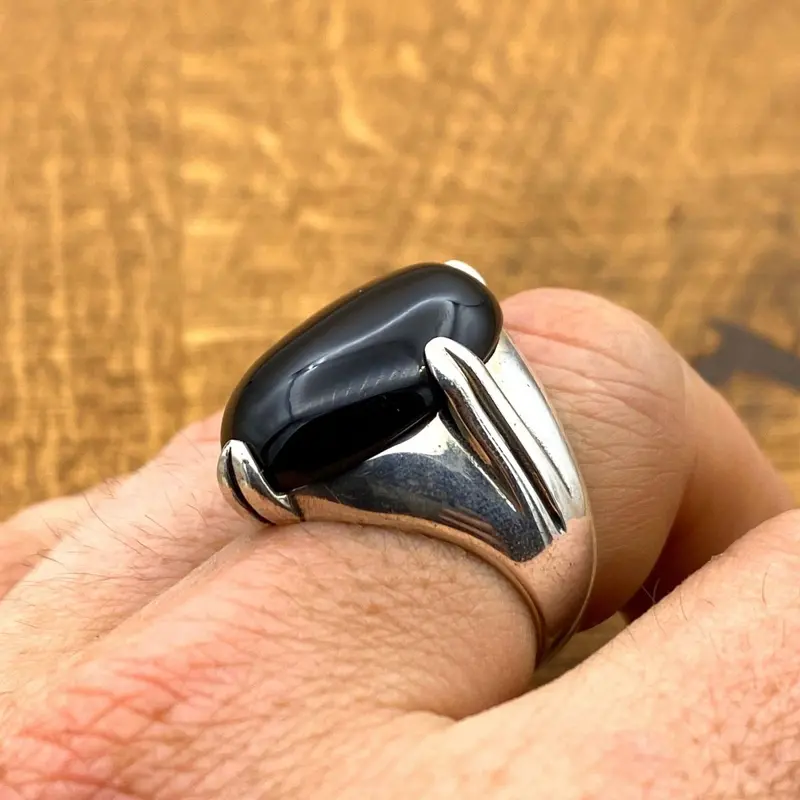 Men's Handmade Vintage Black Onyx Ring - 925 Sterling Silver Gemstone Statement Jewelry Gift for Him