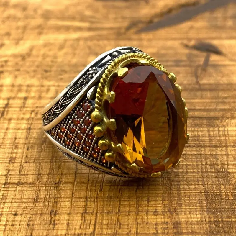 Men's Turkish Handmade Alexandrite Ring | Ottoman Style 925 Sterling Silver Color Change Gemstone