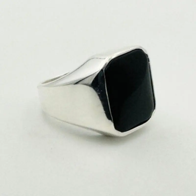 Unique Men's Black Onyx 925 Sterling Silver Handmade Ring - Gift Boxed