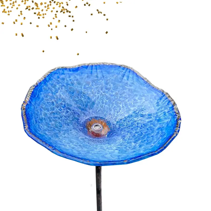 Blue Lace Blown Glass Birdbath