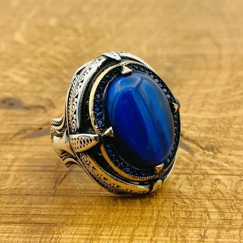 Exquisite Men's Lapis Lazuli 925 Sterling Silver Ring | Handcrafted Ottoman Sultan Design Jewelry