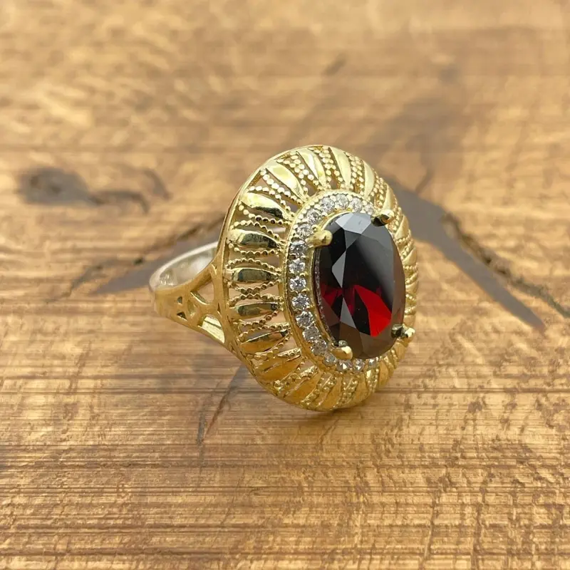 Handcrafted 925 Sterling Silver Dark Ruby Ring | Vintage-Inspired Women's Jewelry Gift