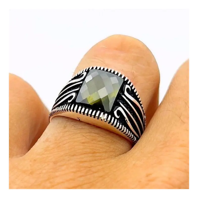 Handmade Turkish Sterling Silver Men's Ring with Genuine Yellow Amber Stone - Unique Gift for Him