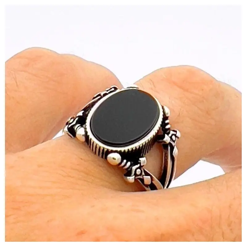 Men's Handmade Black Onyx 925 Sterling Silver Statement Ring