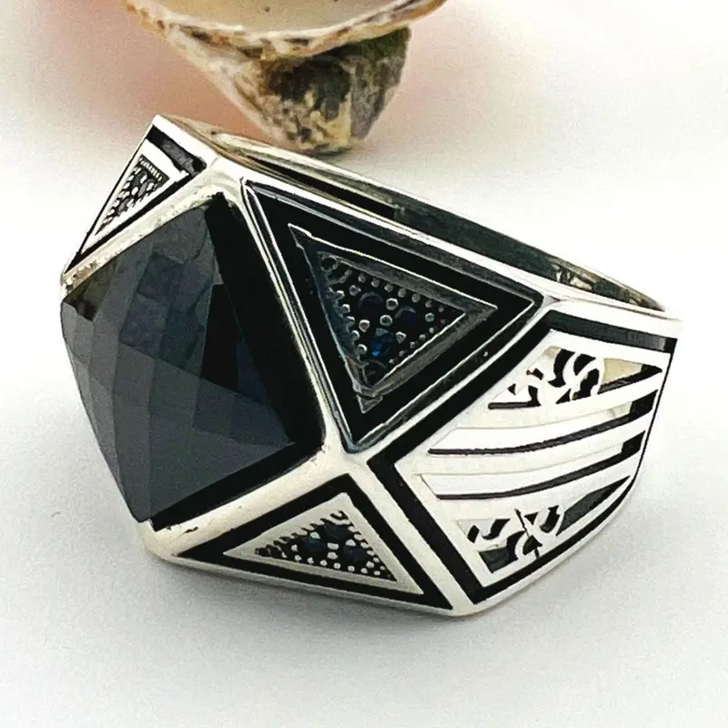 Men's Turkish Handmade 925 Sterling Silver Onyx Ring - Ottoman Inspired Gift for Him