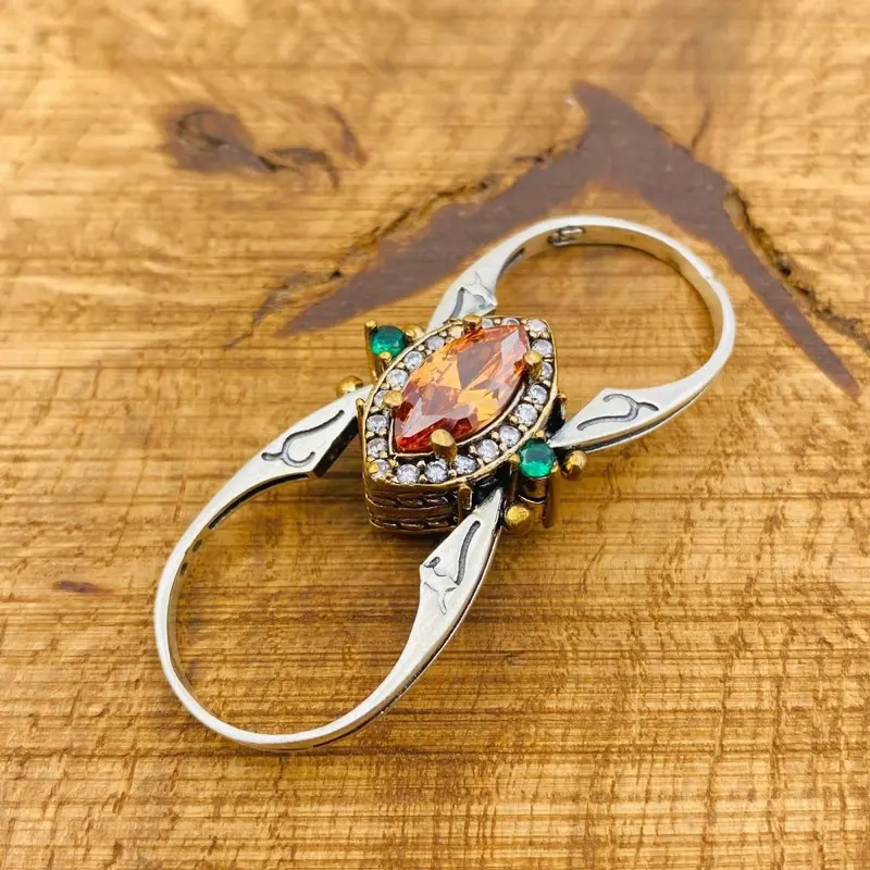 925 Sterling Silver Reversible Citrine & Onyx Gemstone Ring - Dual-Sided Versatile Design