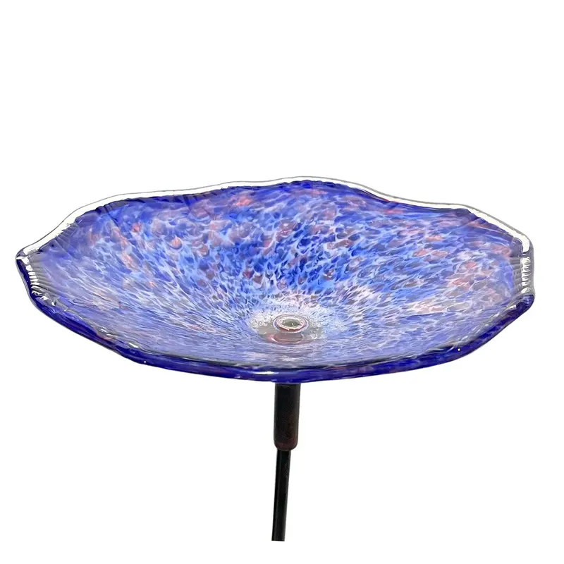 Blue & Pink Cloud Blown Glass Birdbath