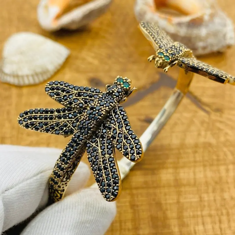 Elegant Turkish Handmade 925 Sterling Silver Black Onyx Butterfly Bracelet for Women