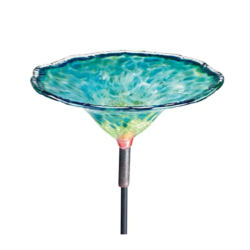 Green & Blue Cloud Blown Glass Birdbath