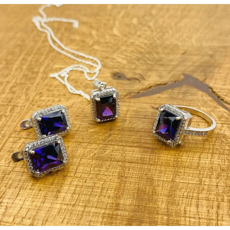 Handcrafted 925 Sterling Silver Amethyst Jewelry Set for Women
