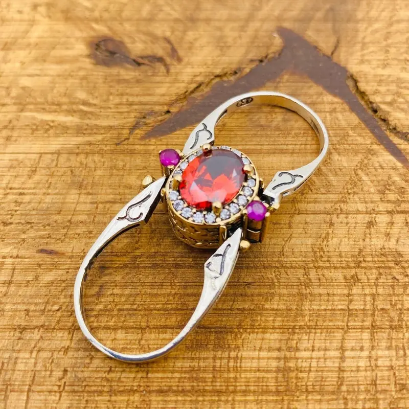 Handcrafted 925 Sterling Silver Reversible Ruby & Amethyst Oval Gemstone Ring - Two-in-One Design