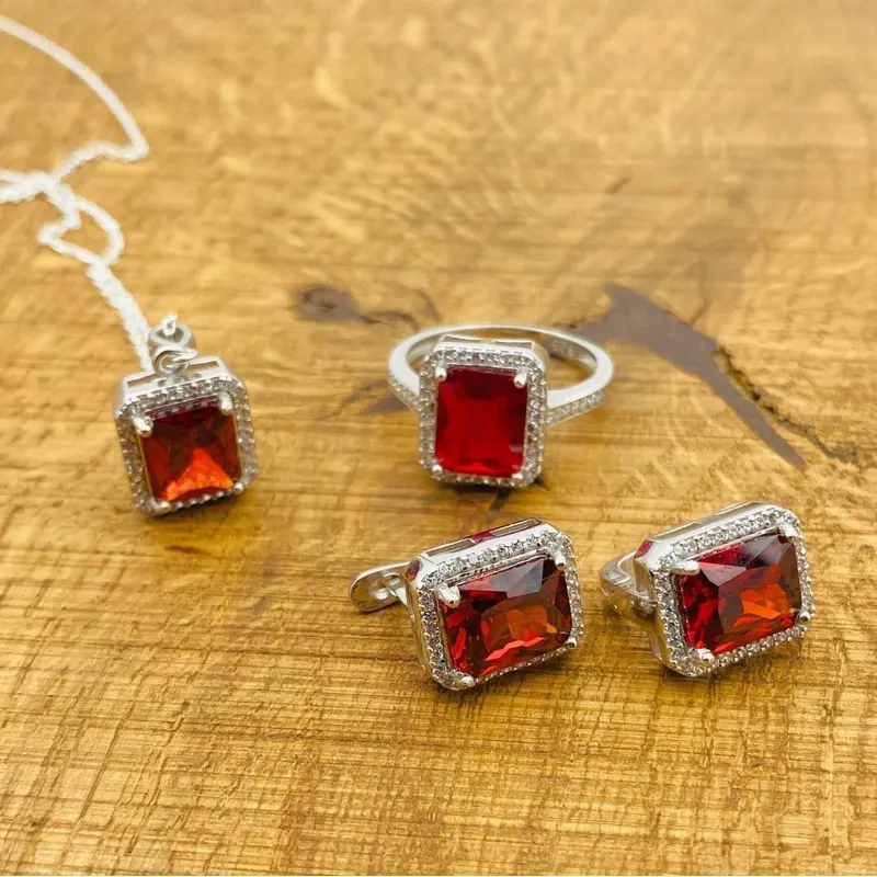 Handcrafted 925 Sterling Silver Ruby Jewelry Set for Women - Elegant Gift