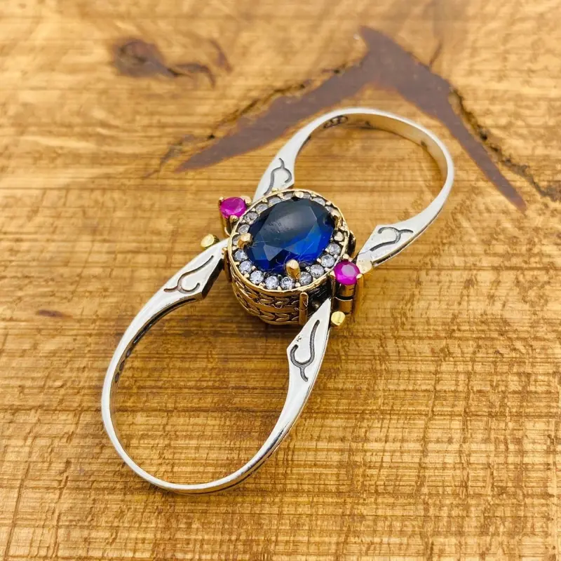 Handcrafted 925K Sterling Silver Reversible Sapphire & Zultanite Oval Ring - Multi-Stone Gemstone Jewelry