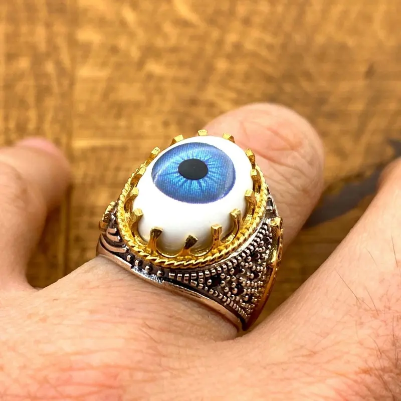 Handcrafted Men's Sterling Silver Evil Eye Ring with Turquoise  Protective & Stylish Gift for Him