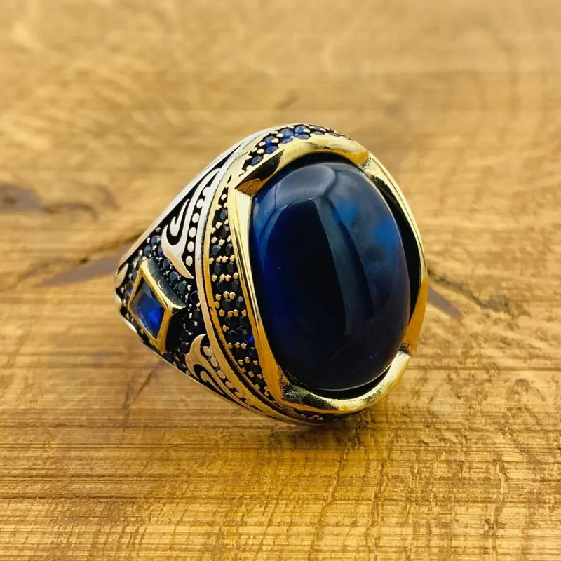 Handcrafted Men's Sterling Silver Lapis Lazuli Ring - Authentic Turkish Statement Jewelry & Gift