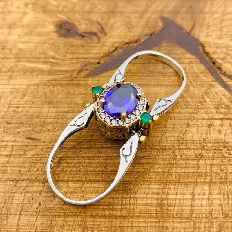 Handcrafted Reversible Amethyst & Ruby Oval Ring | 925K Sterling Silver Multi-Stone Women's Jewelry Gift