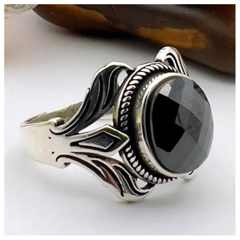 Handmade 925 Sterling Silver Black Onyx Oval Ring - Unisex Statement Jewelry
