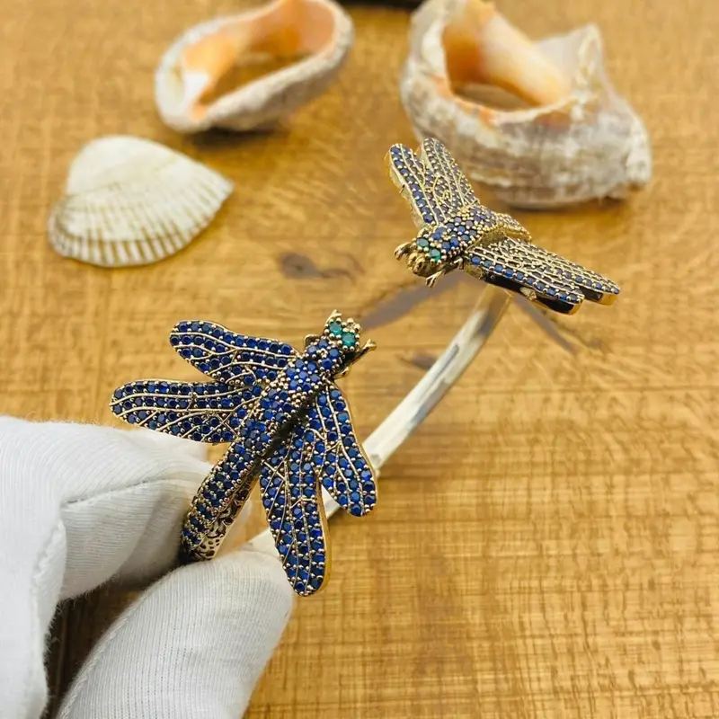 Handmade 925 Sterling Silver Blue Sapphire Butterfly Bracelet - Adjustable for Women