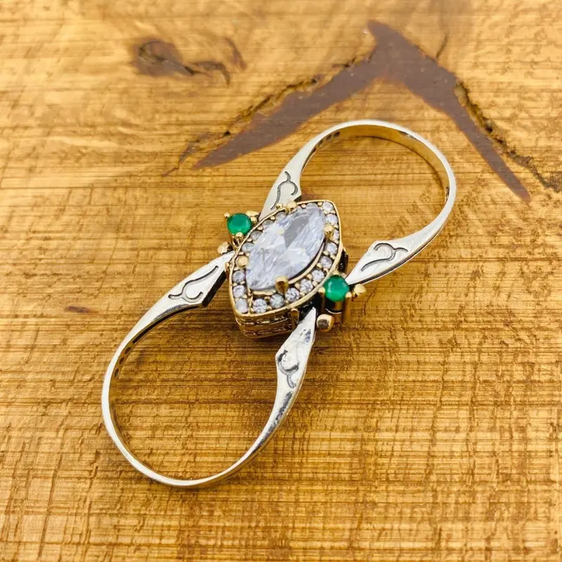 Handmade 925 Sterling Silver Reversible Ring with White Zircon & Zultanite Gemstones - Versatile Two-in-One Design for Her