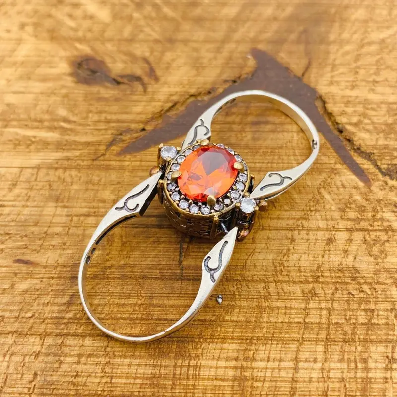 Handmade 925 Sterling Silver Reversible Ruby & Yellow Tourmaline Multi-Stone Ring for Women