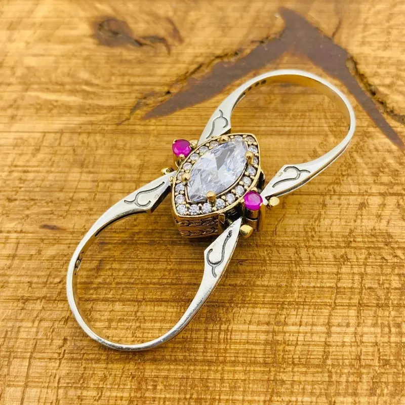 Handmade 925 Sterling Silver Reversible Ruby & Zircon Ring - Two-in-One Design, Gift for Her