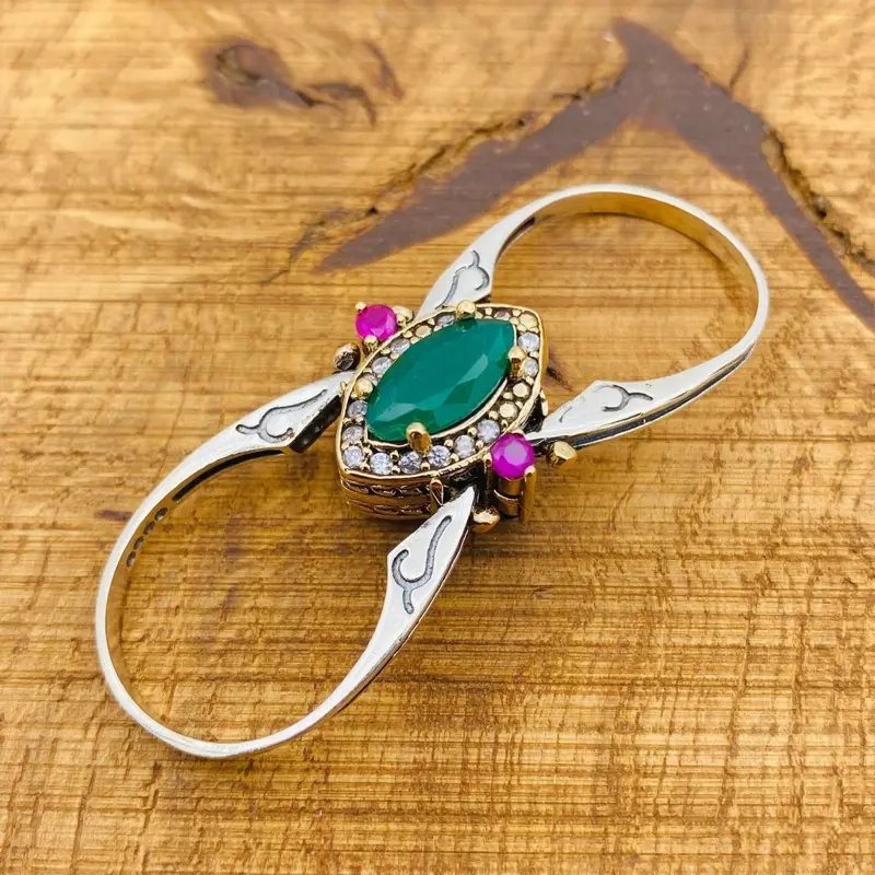 Handmade Reversible Emerald & Ruby Ring - 925 Sterling Silver Multi-Stone Women's Jewelry Gift