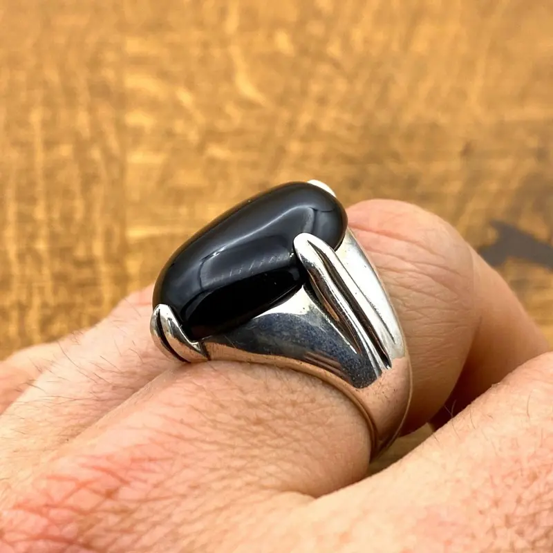 Handmade Turkish Men's 925 Sterling Silver Black Onyx Ring - Bold Statement Jewelry & Gift for Him