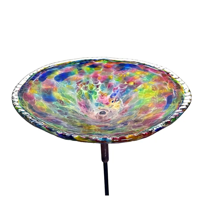 Rainbow Blown Glass Birdbath