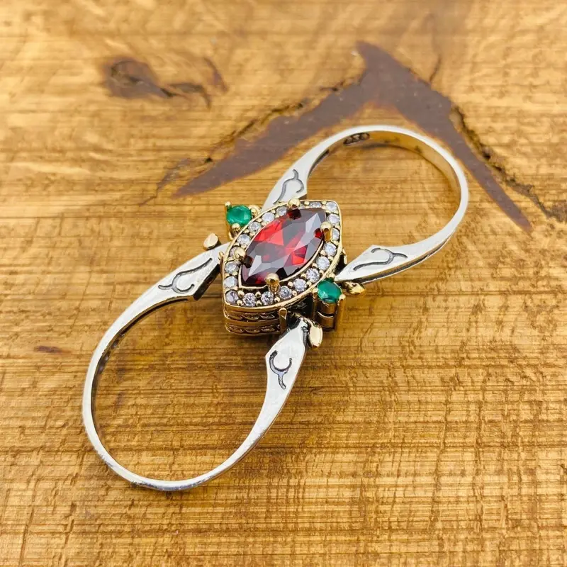 Reversible 925 Sterling Silver Ruby & Sapphire Gemstone Ring for Women