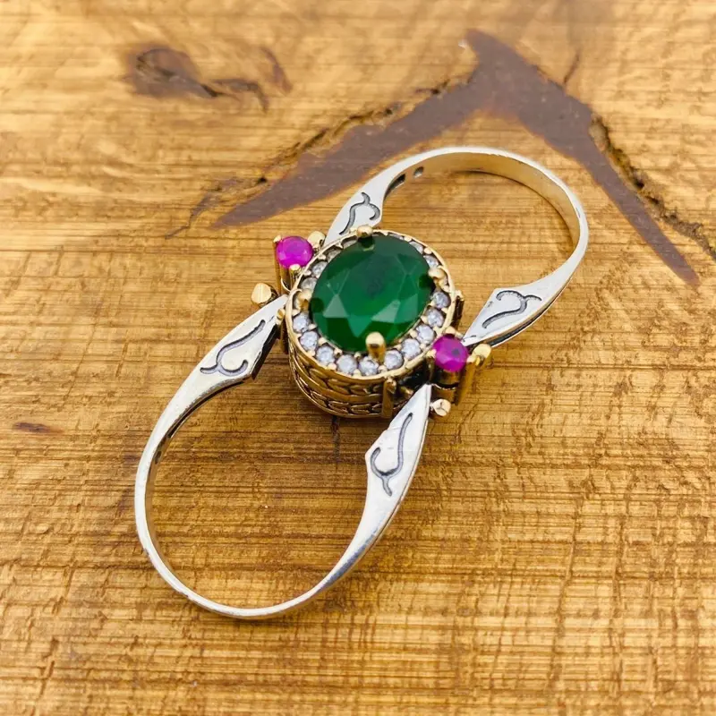 Reversible Emerald & Ruby Ring - Handcrafted 925K Sterling Silver Multi-Stone Oval Gemstone Jewelry