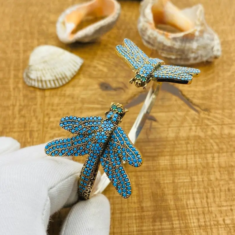 Women's Handmade Turkish 925 Sterling Silver Turquoise Butterfly Adjustable Bracelet