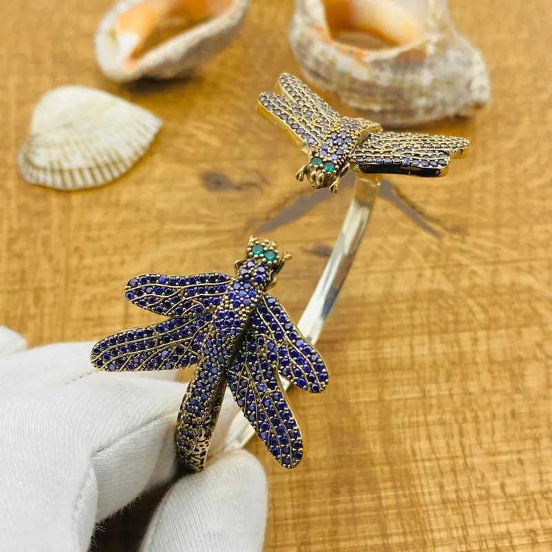 Women's Turkish Handmade 925 Sterling Silver Amethyst Butterfly Bracelet - Adjustable